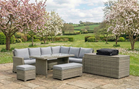 Palma Grey Rattan Garden Lounge Set, Cover and Cushion Box Bundle - Dandys Landscape Supplies