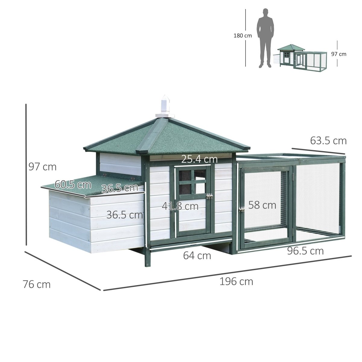 PawHut Chicken Coop Hen Poultry House w/ Nesting Box Outdoor Run Patio Wooden - Dandys Landscape Supplies