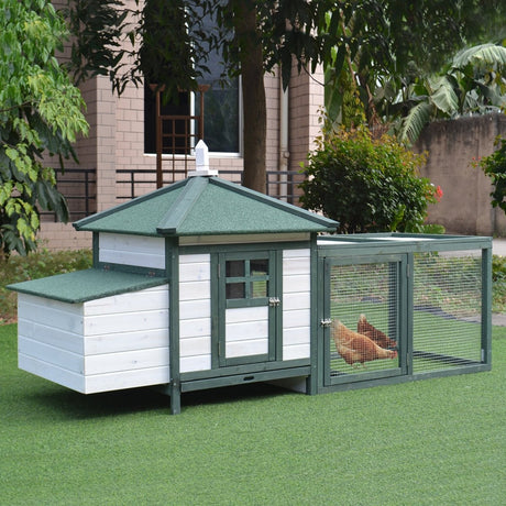 PawHut Chicken Coop Hen Poultry House w/ Nesting Box Outdoor Run Patio Wooden - Dandys Landscape Supplies