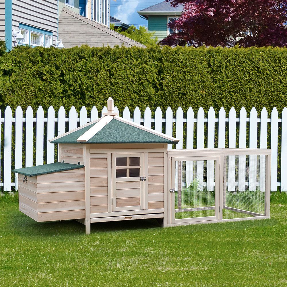 PawHut Chicken Coop Hen Poultry House with Nesting Box Outdoor Run Patio Wooden - Dandys Landscape Supplies