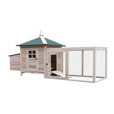 PawHut Chicken Coop Hen Poultry House with Nesting Box Outdoor Run Patio Wooden - Dandys Landscape Supplies
