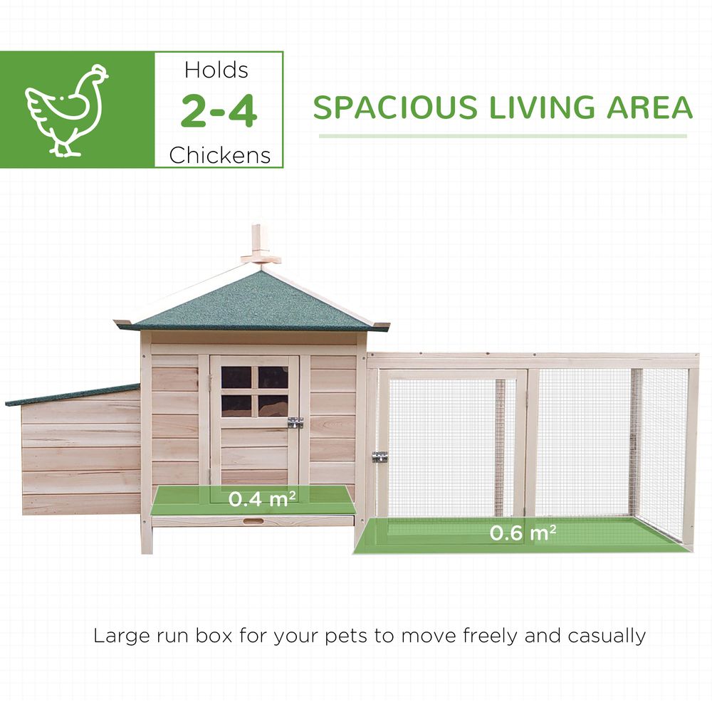 PawHut Chicken Coop Hen Poultry House with Nesting Box Outdoor Run Patio Wooden - Dandys Landscape Supplies