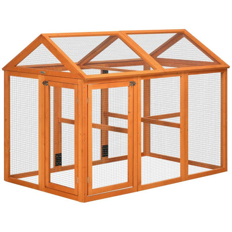 PawHut Chicken Run, Wooden Chicken Coop w/ Combinable Design - Orange - Dandys Landscape Supplies