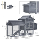 Pawhut Small Chicken Coop Hen Cage Nesting Box W/ Outdoor Run 150.5X54x87 Cm Grey - Dandys Landscape Supplies