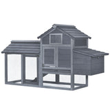 Pawhut Small Chicken Coop Hen Cage Nesting Box W/ Outdoor Run 150.5X54x87 Cm Grey - Dandys Landscape Supplies