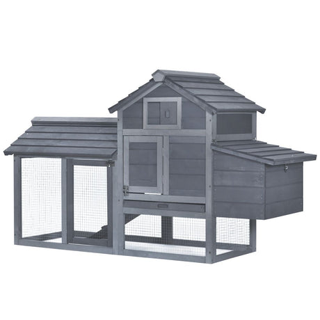Pawhut Small Chicken Coop Hen Cage Nesting Box W/ Outdoor Run 150.5X54x87 Cm Grey - Dandys Landscape Supplies