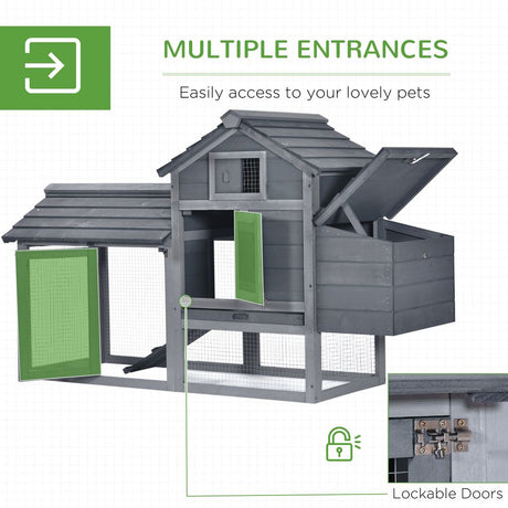 Pawhut Small Chicken Coop Hen Cage Nesting Box W/ Outdoor Run 150.5X54x87 Cm Grey - Dandys Landscape Supplies