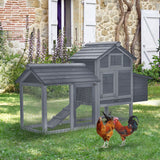 Pawhut Small Chicken Coop Hen Cage Nesting Box W/ Outdoor Run 150.5X54x87 Cm Grey - Dandys Landscape Supplies