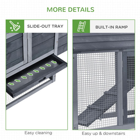 Pawhut Small Chicken Coop Hen Cage Nesting Box W/ Outdoor Run 150.5X54x87 Cm Grey - Dandys Landscape Supplies