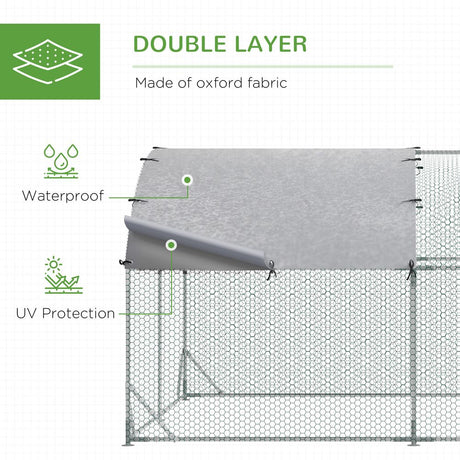 PawHut Walk In Chicken Run Galvanised Chicken Coop Hen Poultry House Cage Rabbit Hutch Pet Playpen Garden with Water - Resist Cover, 2.8 x 3.8 x 2m - Dandys Landscape Supplies