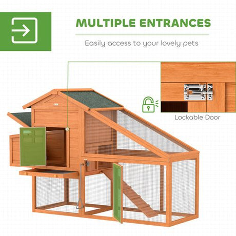 PawHut Wooden Chicken Coop with Run, Nesting Box, Slide - out Tray, Ramp - Dandys Landscape Supplies