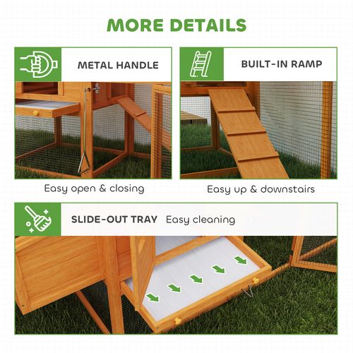PawHut Wooden Chicken Coop with Run, Nesting Box, Slide - out Tray, Ramp - Dandys Landscape Supplies