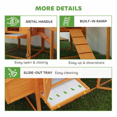 PawHut Wooden Chicken Coop with Run, Nesting Box, Slide - out Tray, Ramp - Dandys Landscape Supplies