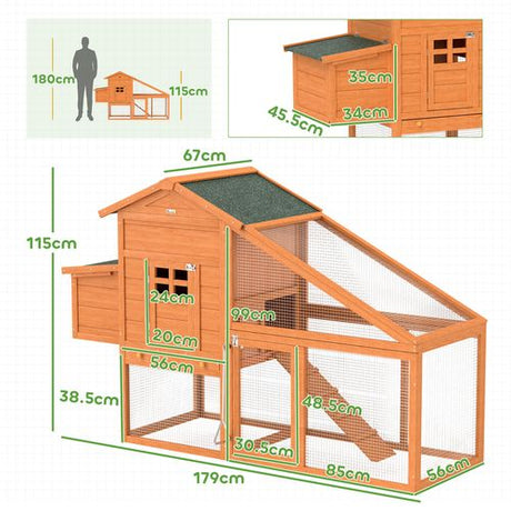 PawHut Wooden Chicken Coop with Run, Nesting Box, Slide - out Tray, Ramp - Dandys Landscape Supplies