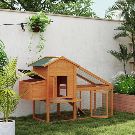 PawHut Wooden Chicken Coop with Run, Nesting Box, Slide - out Tray, Ramp - Dandys Landscape Supplies