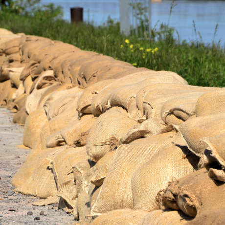 Filled Hessian Flood Defence Sandbags